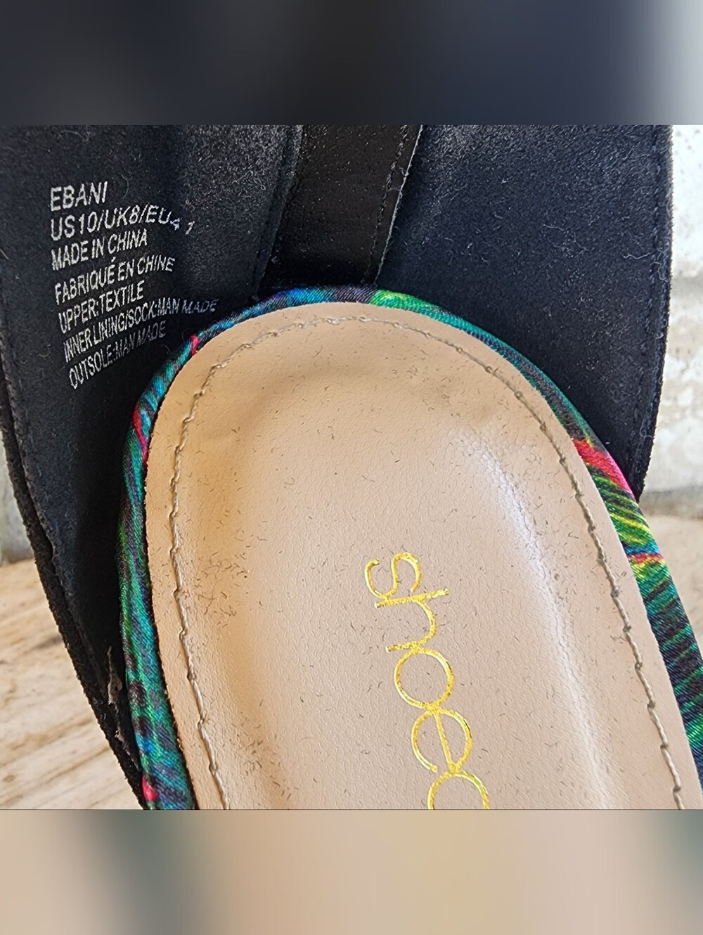 ShoeDazzle Ebani Tropical Palm Platform Wedge Heels Black Size 10 - Picture 7 of 10